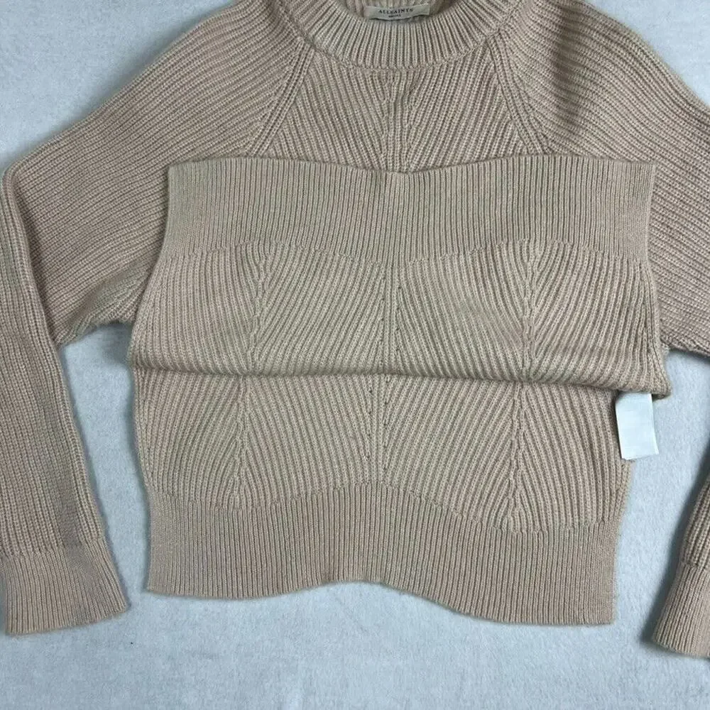 AllSaints Sweater Womens Small Sylvie Crewneck in Nude Pink Chunky Wool Cashmere
